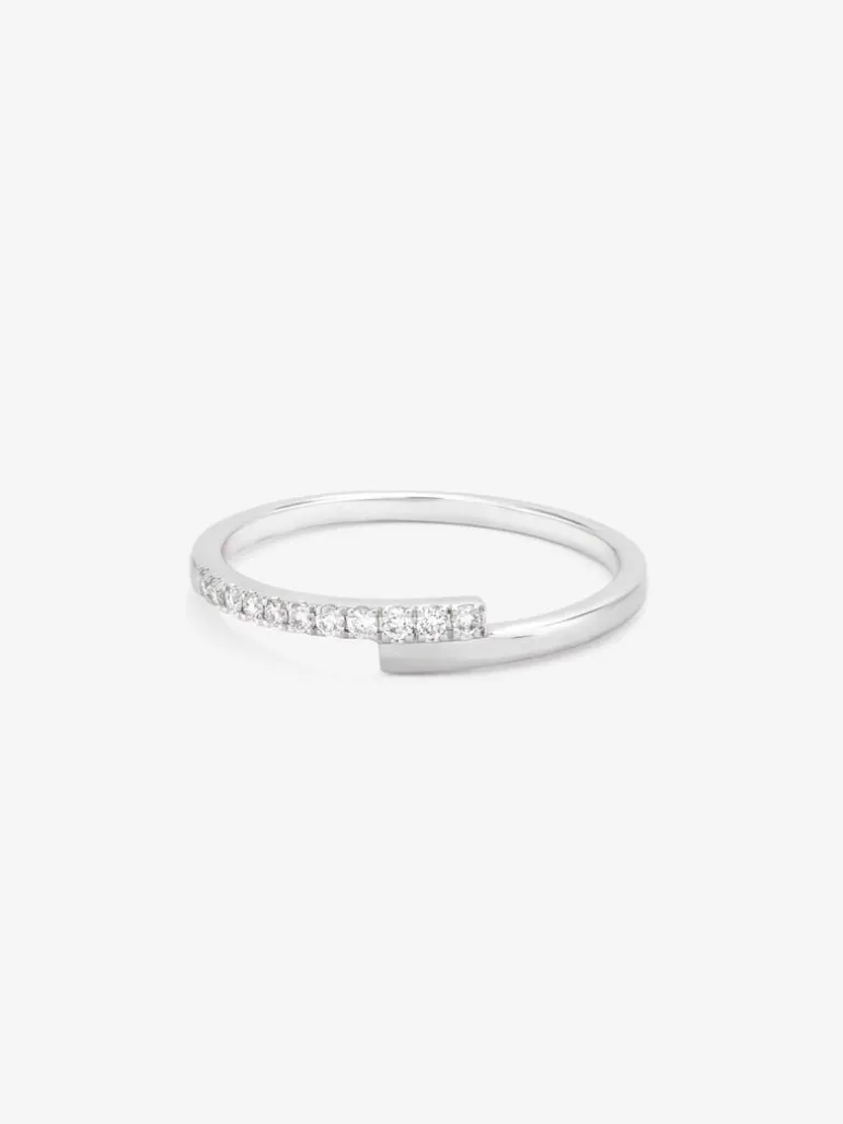 Anillo tú y yo de oro blanco de 18K con 11 diamantes en talla brillante con un total de 0,1 cts