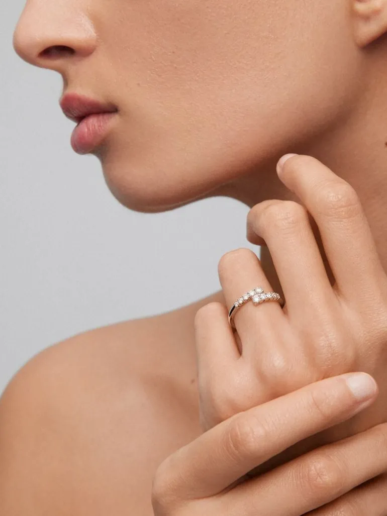 Anillo tú y yo de oro blanco de 18K con 10 diamantes en talla brillante con un total de 0,4 cts