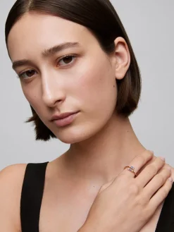 Anillo tú y yo de oro rosa de 18K con 6 zafiros multicolor con un total de 0,49 cts