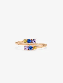 Anillo tú y yo de oro rosa de 18K con 6 zafiros multicolor con un total de 0,49 cts