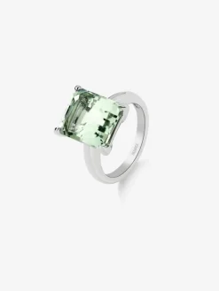 Anillo tipo cocktail de plata 925 con amatista verde en talla octogonal