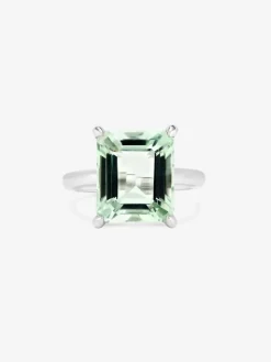 Anillo tipo cocktail de plata 925 con amatista verde en talla octogonal