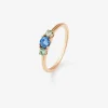 Anillo tresillo de oro rosa de 18K con zafiro azul y 2 zafiros verdes en talla brillante con un total de 0,55 cts