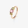 Anillo tresillo de oro rosa de 18K con 3 turmalinas multicolor en talla brillante