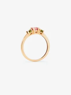 Anillo tresillo de oro rosa de 18K con 3 turmalinas multicolor en talla brillante