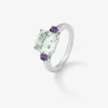 Anillo tresillo de plata 925 con amatista verde y morada