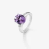 Anillo tresillo de plata 925 con amatista y diamantes