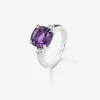 Anillo tresillo de plata 925 con amatista y diamantes