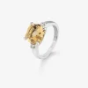 Anillo tresillo de plata 925 con citrino y diamantes