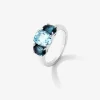 Anillo tresillo de plata 925 con un topacio azul sky en talla oval de 2,31 cts y 2 topacios azul london en talla oval con un total de 1,71 cts