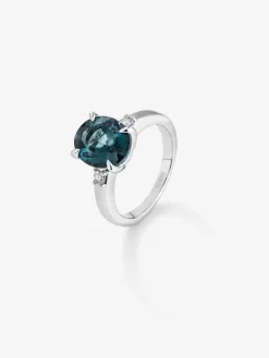 Anillo tresillo de plata 925 con topacio y diamantes