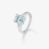 Anillo tresillo de plata con piedra topacio azul Sky central de 3,60cts y diamantes