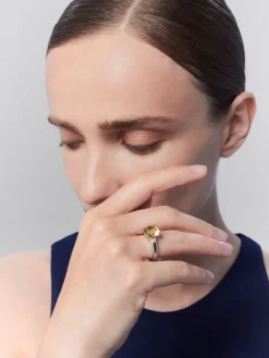 Anillo tresillo de plata 925 con citrino y diamantes