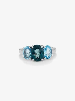 Anillo tresillo de plata 925 con topacios