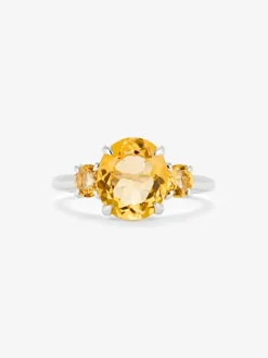 Anillo tresillo de plata 925 con 3 cuarzos citrinos en talla oval con un total de 3,14 cts