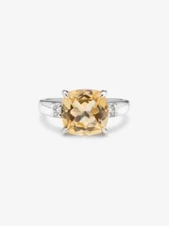 Anillo tresillo de plata 925 con citrino y diamantes
