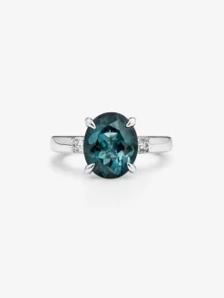 Anillo tresillo de plata 925 con topacio y diamantes