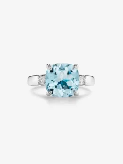 Anillo tresillo de plata 925 con topacio y diamantes