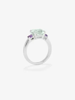 Anillo tresillo de plata 925 con amatista verde y morada