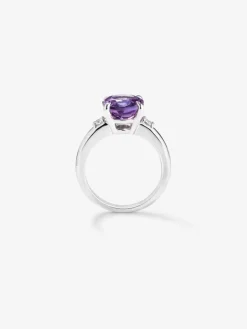 Anillo tresillo de plata 925 con amatista y diamantes