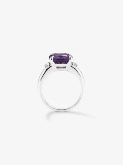 Anillo tresillo de plata 925 con amatista y diamantes
