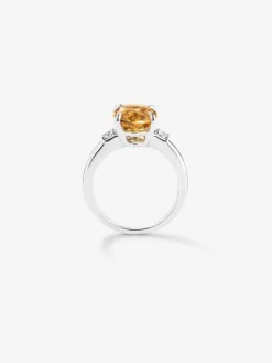Anillo tresillo de plata 925 con citrino y diamantes