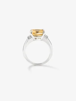 Anillo tresillo de plata 925 con citrino y diamantes