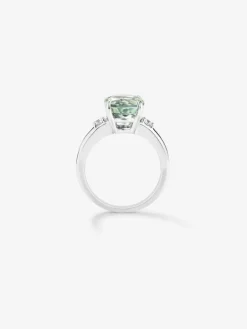 Anillo tresillo de plata 925 con amatista verde y diamantes