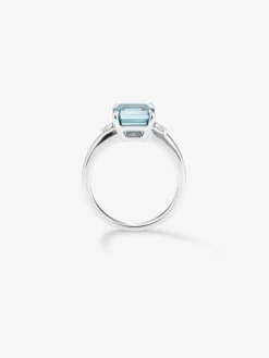 Anillo tresillo de plata con piedra topacio azul Sky central de 3,60cts y diamantes