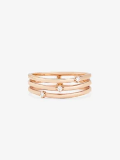 Anillo triple brazo de oro rosa de 18K con diamantes