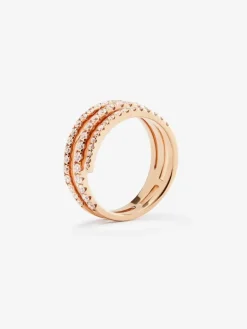 Anillo triple de oro rosa de 18K con 55 diamantes en talla brillante con un total de 0,68 cts