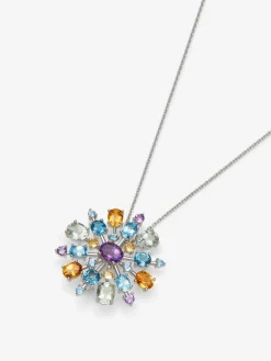 Broche de plata 925 con amatistas, topacios y cuarzos citrinos