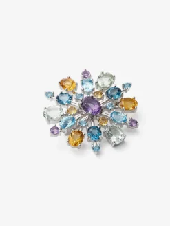 Broche de plata 925 con amatistas, topacios y cuarzos citrinos