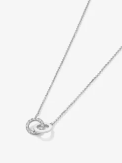 Colgante cadena c&iacute;rculos de oro blanco de 18K y diamantes