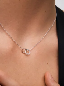 Colgante cadena c&iacute;rculos de oro blanco de 18K y diamantes