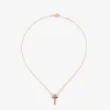 Colgante cadena cruz de oro rosa de 18K con zafiro y diamante