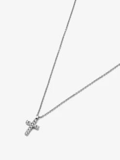 Colgante cadena cruz de oro blanco de 18K con diamantes