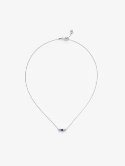 Colgante cadena de oro blanco de 18K con zafiro y diamantes