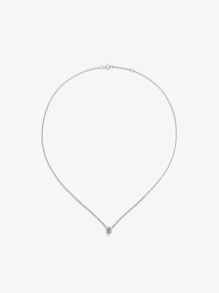 Colgante cadena de oro blanco de 18K con aguamarina y diamante
