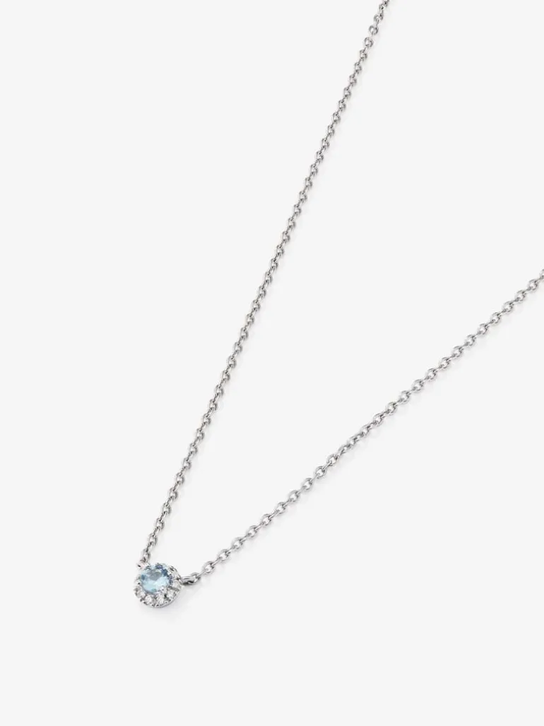 Colgante cadena de oro blanco de 18K con aguamarina y diamante