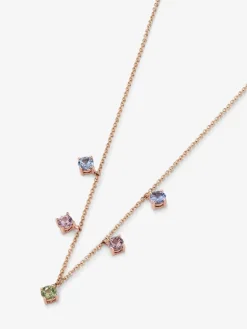 Colgante cadena de oro rosa de 18K y zafiro multicolor