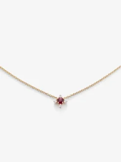 Colgante cadena flor de oro rosa de 18K con rub&iacute; y diamantes