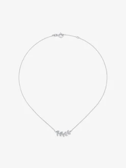 Colgante cadena hojas de oro blanco de 18K con diamante