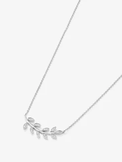 Colgante cadena hojas de oro blanco de 18K con diamante