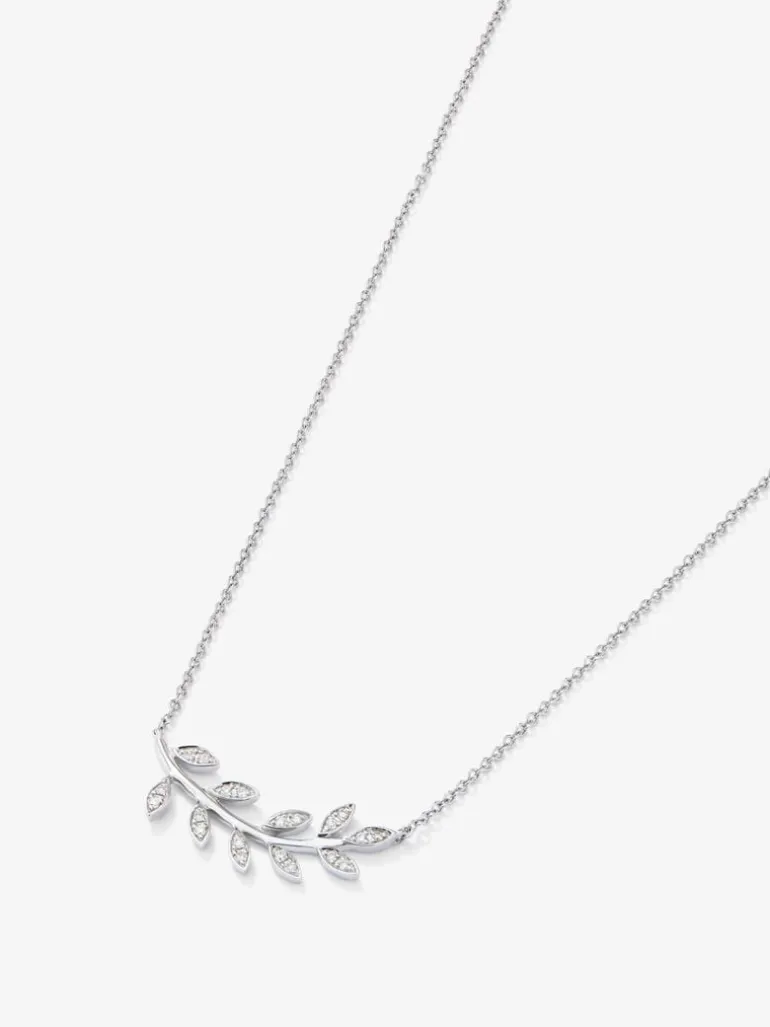 Colgante cadena hojas de oro blanco de 18K con diamante