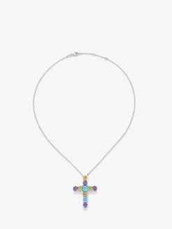 Colgante con cruz de plata 925 con gemas multicolor