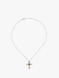 Colgante con cruz de plata 925 con gemas multicolor