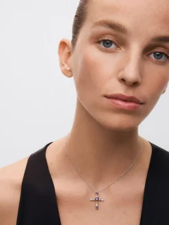 Colgante con cruz de plata 925 con gemas multicolor