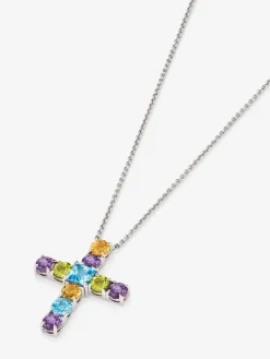 Colgante con cruz de plata 925 con gemas multicolor