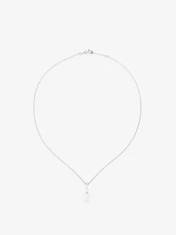 Colgante de cadena de oro blanco de 18k con aro en diamante y perla australiana de 8,5 mm